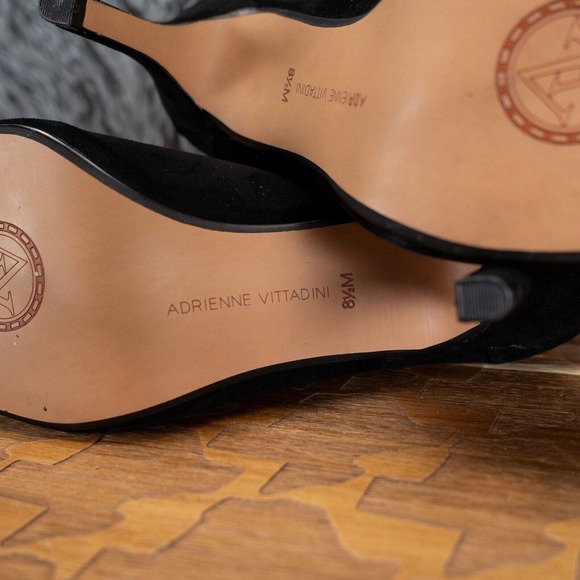 Size 8.5 - Adrienne Vittadini Gail Black Suede Leather High Heels Peep Toe Shoes - Picture 8 of 8